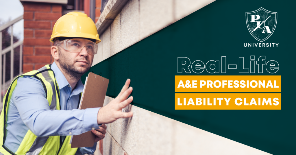 Photo of property inspector with text: Real-Life A&E Professional Liability Claims