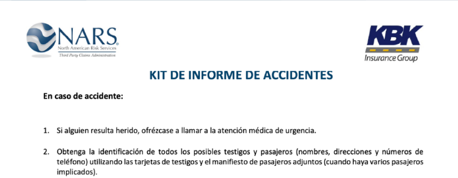 Image of Spanish accident kit document
