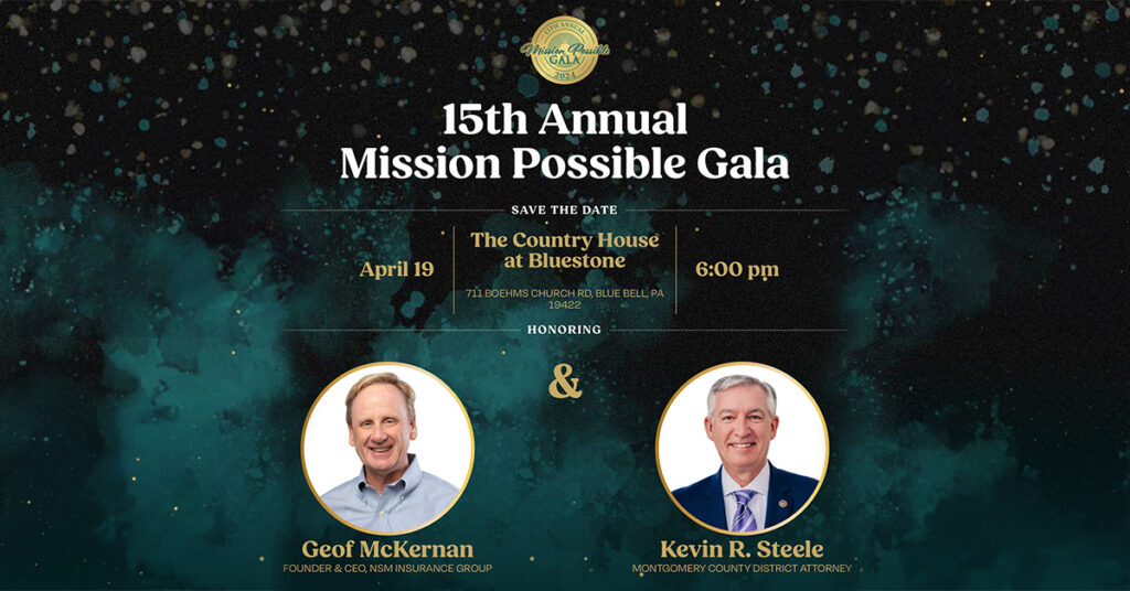 Mission Possible Gala with headshots of Geof McKernan and Kevin R. Steele